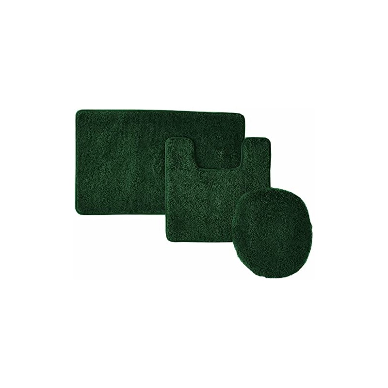 Solid 3pc Bathroom Rug Set Hunter Green - 2 high