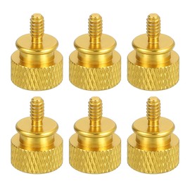 sourcing map 6Pcs #6-32 UNC Aluminum Thumb Screws, 12x16mm(ODxH) Computer Case Thumb Screws for PC Side Panel Motherboard Mounting Screw, Gold
