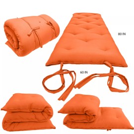 Danfuton Queen Japanese Floor Rolling Mattress, Cotton Shiki Futon 3 x 60 x 80 Orange