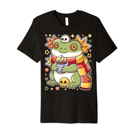 Frog Rana Drinking Hot Chocolate Spooky Creepy Frog Lover Premium T-Shirt