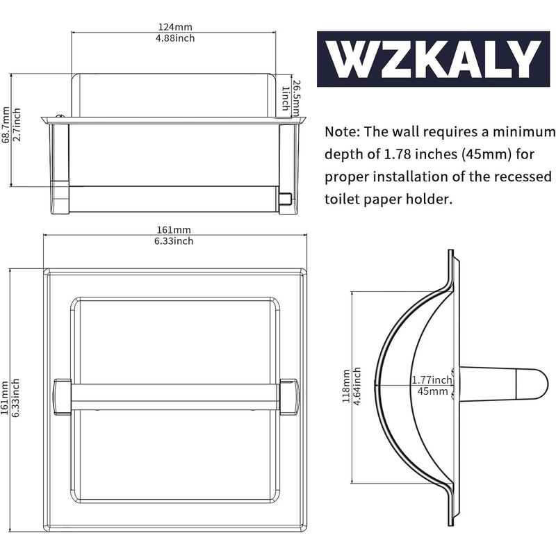 WZKALY Polished Chrome Recessed Toilet Paper Holder, Bathroom Wall Mount