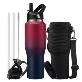 Insulated Water Bottle 32/40 oz - Cold-48h & Hot-24h Stainless Steel Vacuum Flask with Straw & Pop-up Chug Lid, Slim Insulated Water Bottle that Fits in Cup Holder, Wide Mouth Hydro Metal Thermal Cups