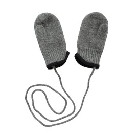 tittimitti 100% Virgin Wool Baby Toddler Kids (6 Months - 7 Years) Thumbed Mittens with String. OEKO-TEX® Standard 100, Heather Grey, 5-7 Years