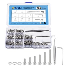 DTGN 500Pcs M3 Metric Screw Assortment, Bolts and Nuts Kit, 304 Stainless Steel M3x6/8/10/12/16/20mm Hex Socket Head Cap Screws Bolt Set With Wrench, Washers, Tweezers
