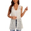 Women's Crochet Floral Boho Lace Trim Sleeveless Kimono Open Front