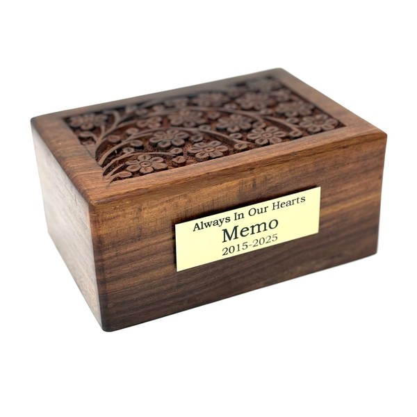 Rosewood Pet Urn-Tree of Life Cremation Urn-Hand Carved Wooden Urn