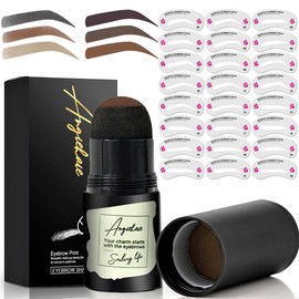 Eyebrow Stamp Stencil Kit Medium Brown, Long-Lasting Brow Makeup with 24 Reusable Stencils & Blending Brush for Natural, Defined Eyebrows