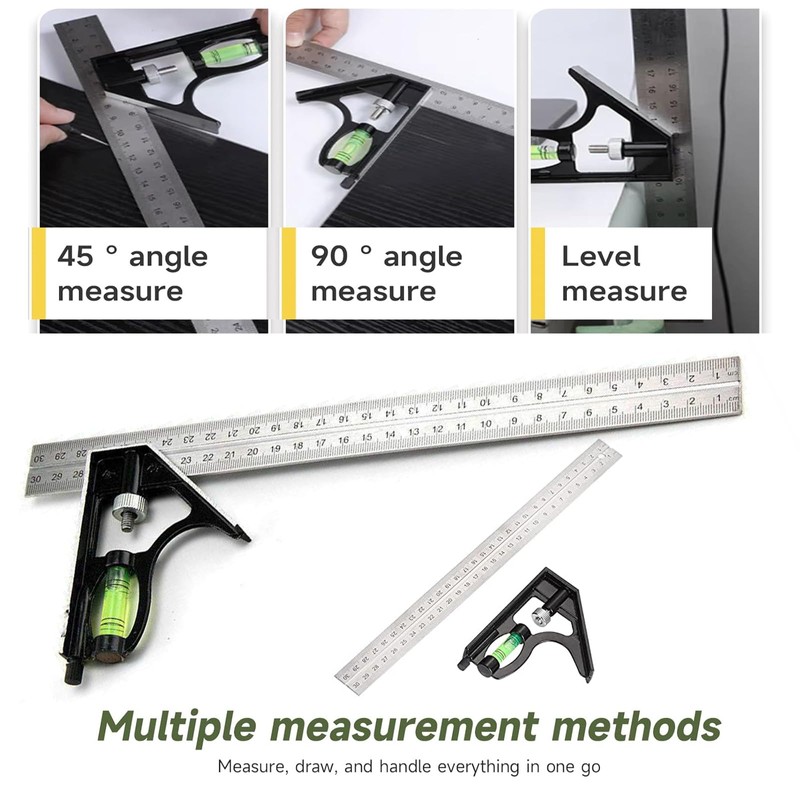 Combination Square 300mm(12") Adjustable Carpentry Square Stainless Steel Angle Ruler