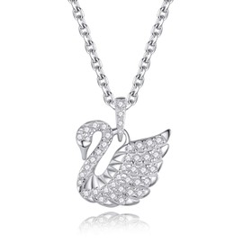 VIKI LYNN 925 Sterling Silver Cubic Zirconia Elegant Swan Pendant Necklace for Women, 925 Sterling Silver with 18K White Gold Plated, Cubic Zirconia