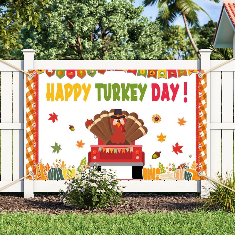 AIBIIN 7x5ft Thanksgiving Happy Turkey Day Banner Backdrop Pumpkin Turkey