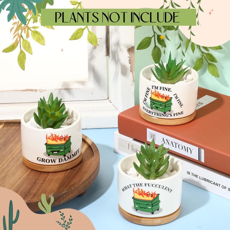 Baderke 3 Pieces Emotional Support Dumpster Fire Plant Pots Employees