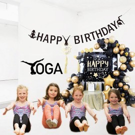 YiiiGoood Yoga Birthday Decoration Kit Yoga Banner & Muffin Cupcake Toppers Yoga Girls Silhouettes Party Decorations Yoga Day for Kids Birthday Baby Shower 1st Birthday Yoga Class Training Planning