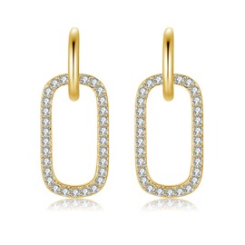 RoseJeopal Sterling Silver 925 Women's Hanging Stud Earrings, Elegant Golden Dangle Earrings with U-Shape Hoop Earrings, Hypoallergenic Silver Stud Earrings with Zirconia for Women Girls (Gold),