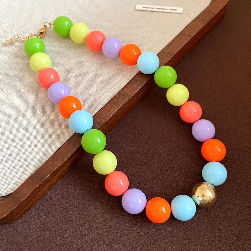 ANDKISS Colorful Chunky Beaded Necklace for Women, Statement Boho Necklace
