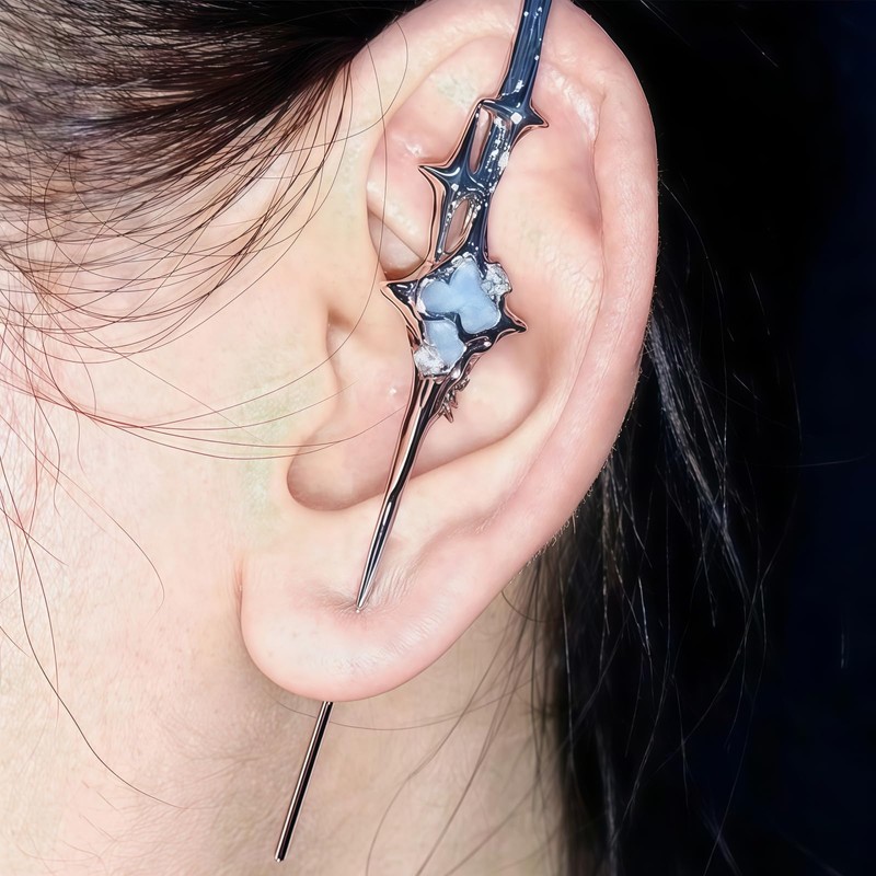 2Pcs Silver Snake Cuff Hook Needle Earrings Set for Women