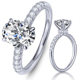 KSTYLE 2CT Solitaire Engagement Rings for Women, Moissanite Diamond Rings Oval Cut D Color-VVS1, 925 Sterling Silver Rings 18K White Gold Plated Wedding Rings for Women Promise Rings for Her, Size 9