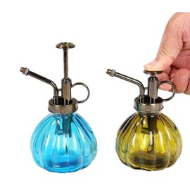 Glass Plant Spray Mister, Watering Spray Bottle, 6.4" Tall Vintage Fine Mist Spritzer Watering Can with Bronze Plastic Top Pump, Small Decorative Watering Can for Succulent House Plant (Yellow)