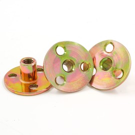 HARSKIYER 12pcs Round Base T-Nut, 1/4"-20 Carbon Steel Iron Plate Nut Screw-in T Nuts Flange Insert Female Thread Furniture Hardware Accessories