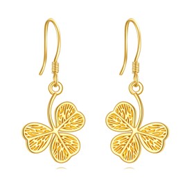 AXELUNA 18K Gold Plated Clover Earrings for Women 925 Sterling Silver Clover Drop Earrings Jewellery Gifts for Mother Wife, Sterling Silver, No Gemstone