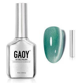 GAOY Teal Cat Eye Gel Nail Polish, 16ml Green Glitter Holographic Nail Polish with Magnet, Reflective Translucent UV Gel, 2930 Shimmering Lake