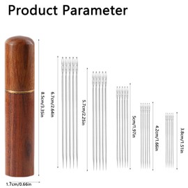 Dinghaole 25pcs Stainless Steel Easy Threading Sewing Needles - Self Threading Needles Large Eye Embroidery Hand Needles with Wooden Needle case Case Sewing Projects (5 Sizes)