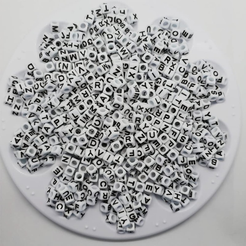 700 Pcs 6mm White Letter Cube Beads Bulk A-Z Craft