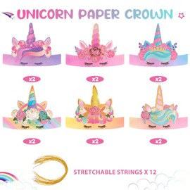 Unicorn Party Crowns - 12 Pcs Birthday Party Hat Glitter Crowns for Girls Princess Crown for Birthday Party Supplies