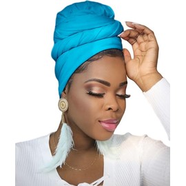 Ftoronaly Head Wraps for Black Women Hijab Scarves Large Muslim Headwraps Stretch Hair Wraps Headband Sky Blue