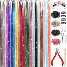 Ainani Hair Tinsel Kit (48 Inch, 20 Colors, 4600 Strands), Fairy Tinsel Hair Extensions with Tools, Heat Resistant Glitter Hair Tinsel Kit for Girls Women Kids Hair Accessories