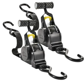 Retractable Ratchet Tie-Downs Straps 11Ft, Heavy-Duty Stainless Steel S-Hooks with Padded Handles, 1,500lbs Guaranteed Max Break Strength, Use for Boat or Truck Securing Cargo, 2 Pack