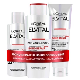 L'Oréal Paris Elvital Bond Repair Plus Routine for Hair Repair with Pre-Shampoo, Shampoo & Conditioner, Bundle, Protection for Less Hair Breakage & More Shine, with Bond Repair Complex & Amino Acids, 3 Pieces