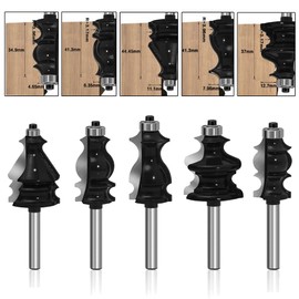 LEATBUY Architectural Molding Router Bit Set 1/4 Inch Shank 5 PCS, Corner Rounding Edge-Forming Woodworking Beading Router Bits Sets Tool Wood Table Door Cabinet Cutter(Square)