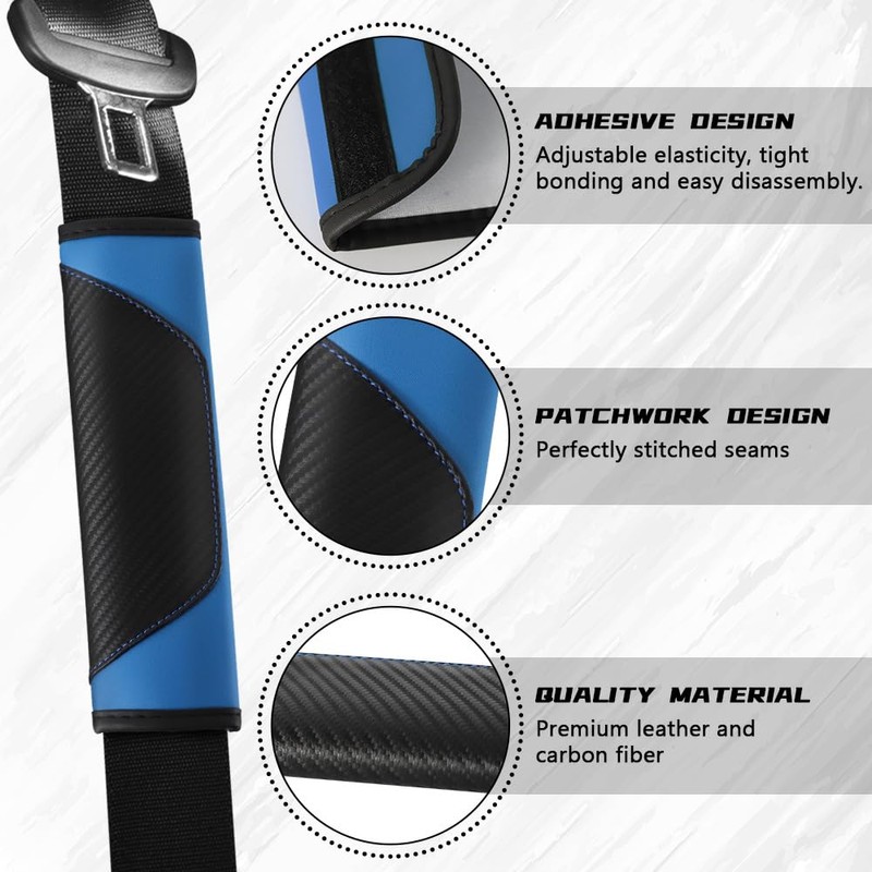 ongfuwu 2PCS Car Seat Belt Cover Pad, Soft Carbon Fiber
