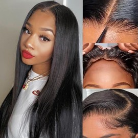 Glowig Wear and Go Glueless Wigs Human Hair Pre Plucked Pre Cut HD Lace 6x4 Straight Lace Front Wigs Human Hair Glueless Lace Front Wigs 3 Seconds to Wear for Beginners 180% Density 24 Inch
