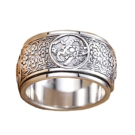 PAMTIER Men's Stainless Steel Ring Ancient 4 Guardian Beast, Dragon, White Tiger, Suzaku, Basalt Carved, Metal, metal