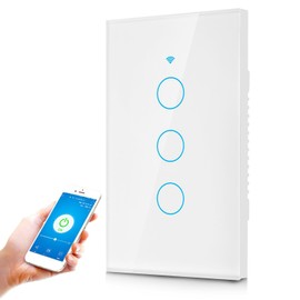 WiFi Interruptor de Pantalla táctil, Interruptor Remoto con Teclas táctiles Altamente sensibles, Adecuado para Google, Control de Voz SIRI, AC de 3 vías(White)