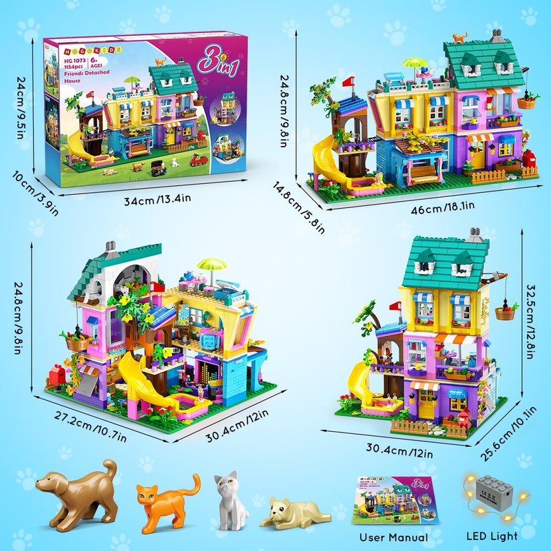 HOGOKIDS Girl Friends Family House Building Toy with Light for