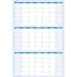 90-Day Quarterly Dry and Wet Erasable Calendars by PlanetSafe Calendars. Includes Marker and Eraser. Best in It's Class. Non-ghosting, Non Staining (Vertical 48" x 32", Sky Blue)
