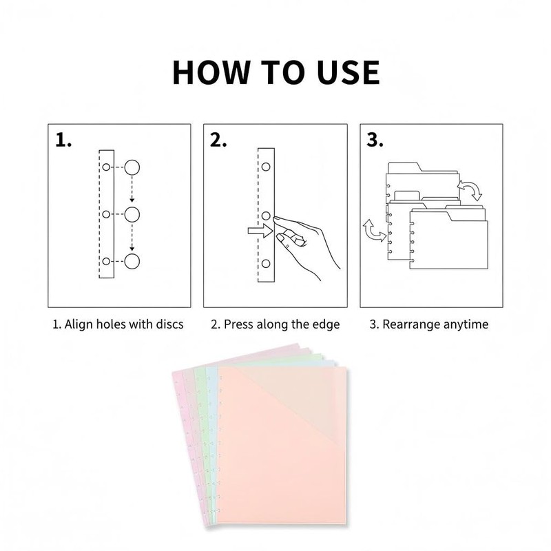 8pcs Discbound Pocket Divider with Tabs, Letter Size 9.4"x11.4" Planner