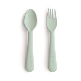 Mushie Set de cubiertos con tenedor y cuchara para niños | Juego de cubiertos reutilizable | Fabricado en Dinamarca | Libre de BPA | Equipamiento segu