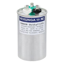 VEXUNGA 55/15 uF 55+15 MFD 370VAC or 440VAC Dual Run Start Round A/C Capacitor CBB65 Air Conditioner Capacitors for AC Unit Fan Motor Start or Heat Pump or Condenser Straight Cool
