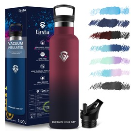Grsta Drinking Bottle - 1 Litre - Sports Water Bottle, Stainless Steel Leak-Proof, Drinking Bottle with Straw, Thermos Flask, BPA-Free, Water Bottle for Fitness, Outdoor, Gy