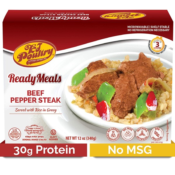 Kosher MRE Meat Meals Ready to Eat, Beef Pepper Steak & Rice (1 Pack) - Prepared Entree Fully Cooked, Shelf Stable Microwave Dinner – Travel, Military, Camping, Emergency Survival Protein Food Supply