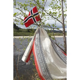 Marius Flaaronning - Bufanda para cuello de lana suave para otoño e invierno, Azul / Rojo, 180cm x 70cm