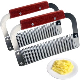 BANCOO 2-PCS Set Wavy Crinkle Cutting Tool,Crinkle Cutters for Carrot Veggies,Potato Cutter, Serrated Salad Chopping Knife,Stainless Steel Blade Wooden Handle Serrator Chopping Knife