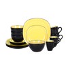 HomeVss, Stoneware Square 16pc Dinnerware Set, Inside Shiny Yellow +