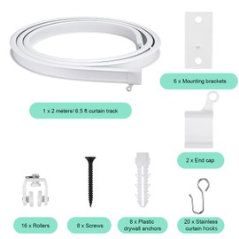 Curved Ceiling Curtain Track Bendable Mount for Curtain Rail Bunk Bed Bay Window Room Divider Flexible Straight (6.5 Feet/ 2 Meters, White)