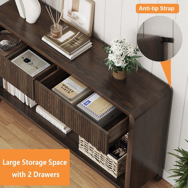 FATORRI Console Sofa Table with 2 Drawers, Wood Couch Table