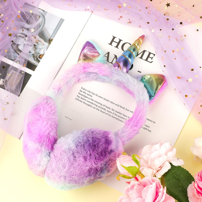 Unicorn Earmuffs for Kids, Foldable Ear Muffs Cute Winter Warm