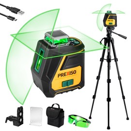 PREXISO 360 Laser Level with Tripod - IP54 Rechargeable Wide Angle Vertical Line Laser, 100Ft Green 3 Brightness Adjustment Self Leveling Cross Line for Construction, Floor Tile, Renovation